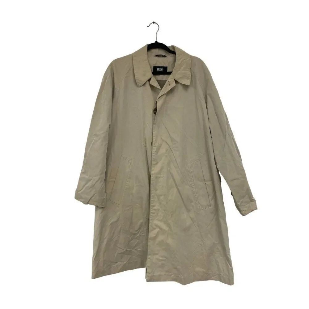 Hugo Boss Mens Trench Coat Jacket sz 46 Beige Twill Classic Made in Italy